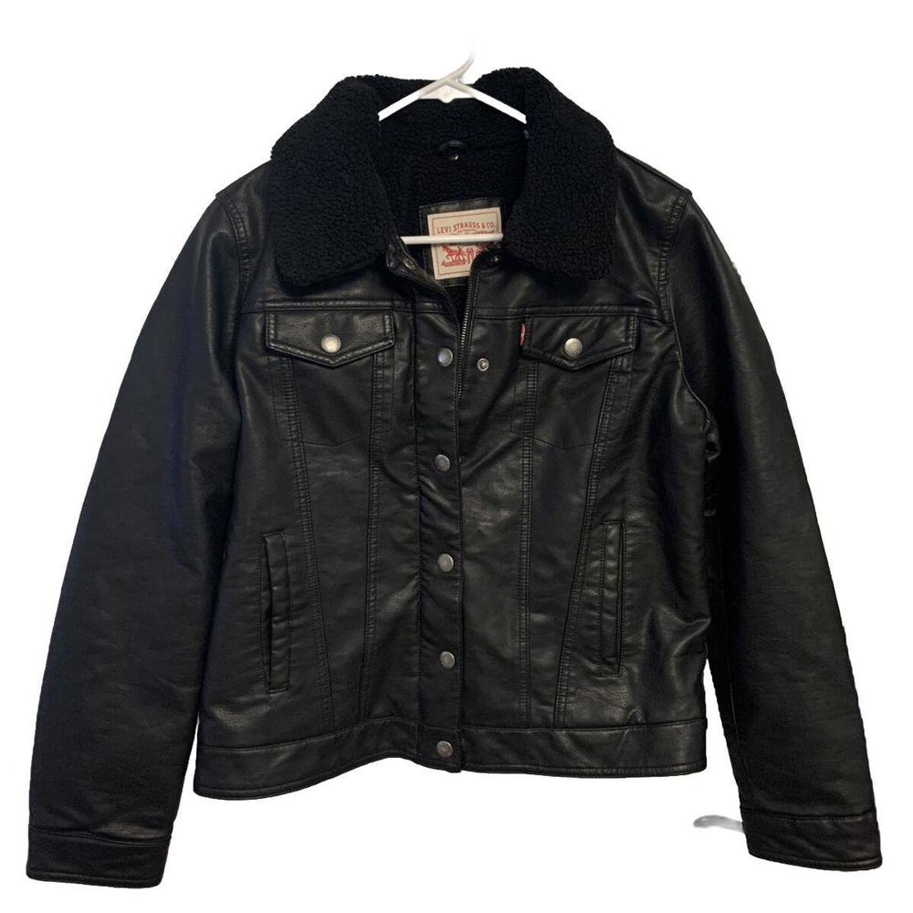 Levi's Black Faux Leather Sherpa Collar Jacket